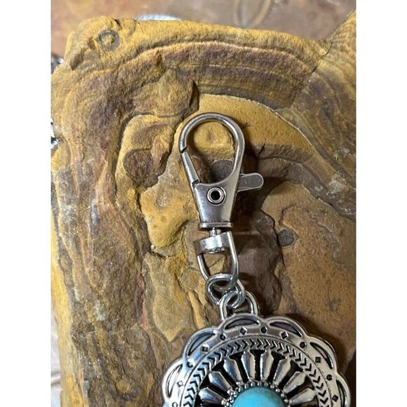 Concho Southwest Silver Unisex Chain belt adjustable to 52” Turquoise BIG stone main image 10